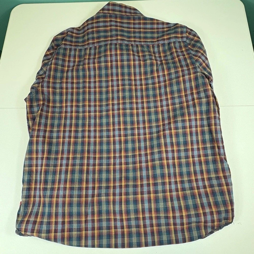 Levis Red Tab Plaid Button Down‎ Shirt Mens Large Blue Brown Cotton